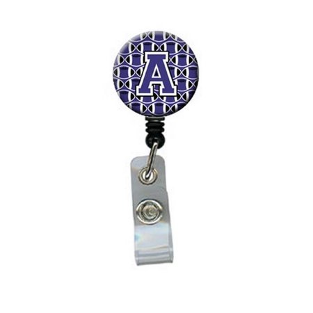CAROLINES TREASURES Letter A Football Purple and White Retractable Badge Reel CJ1068-ABR